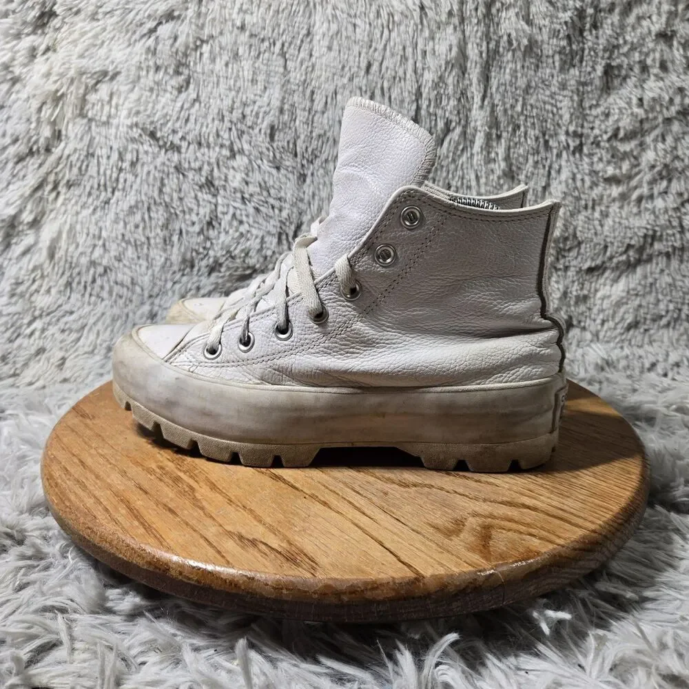 Converse Chuck Taylor Womens Size 8 White Leather Lug Sole Ankle Boots Sneakers